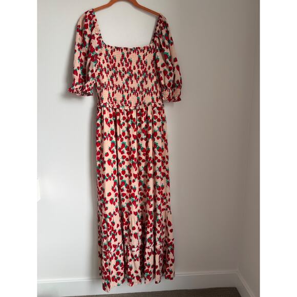 Betsy Johnson Dress Strawberry Fields Tiered Summer Maxi Puff Sleeve - Picture 1 of 10